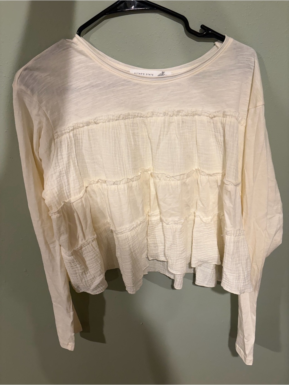 Altar'd State Cream Tiered Ruffle Long-Sleeve Top